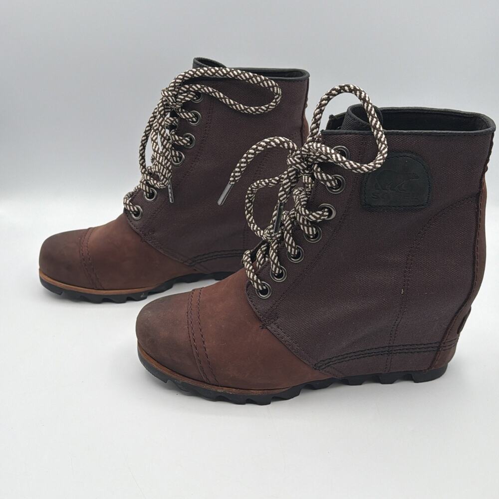 Sorel PDX Lexie Boots Women's 8.5 Brown Leather Hidden Wedge Lug Booties - Picture 8 of 9